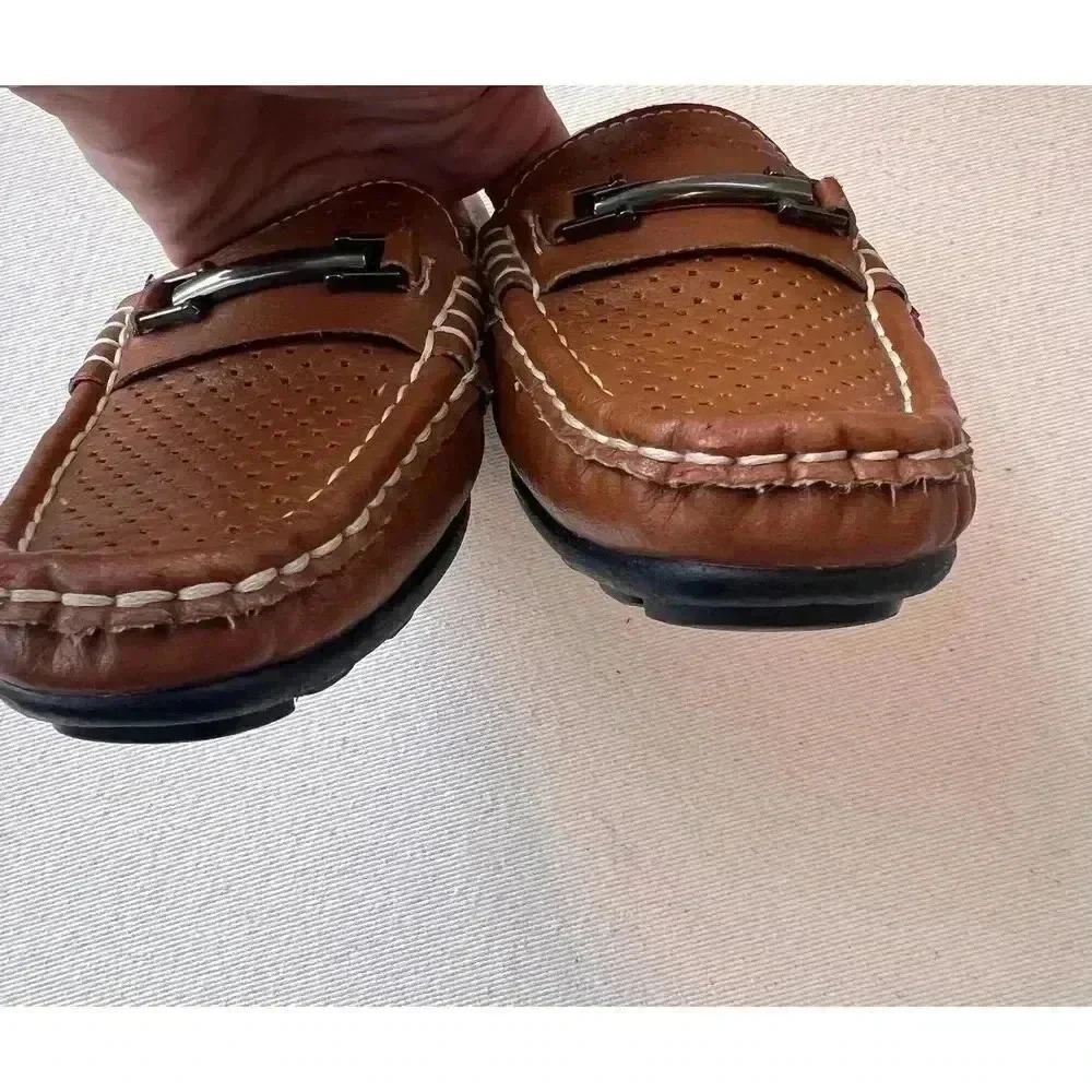 Steve Harvey celebrate addition brown sliver slip round square loafers 9‎